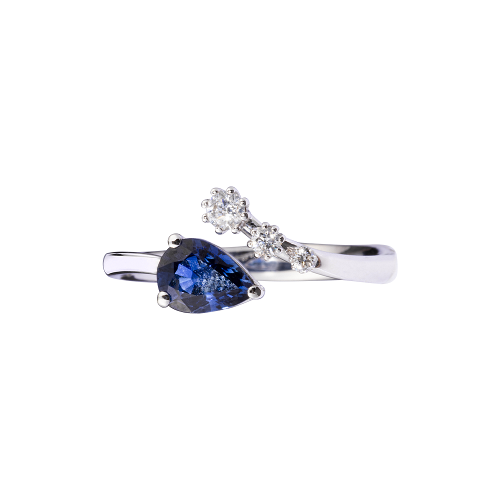 Anillo Oro Blanco con Diamantes y Zafiros