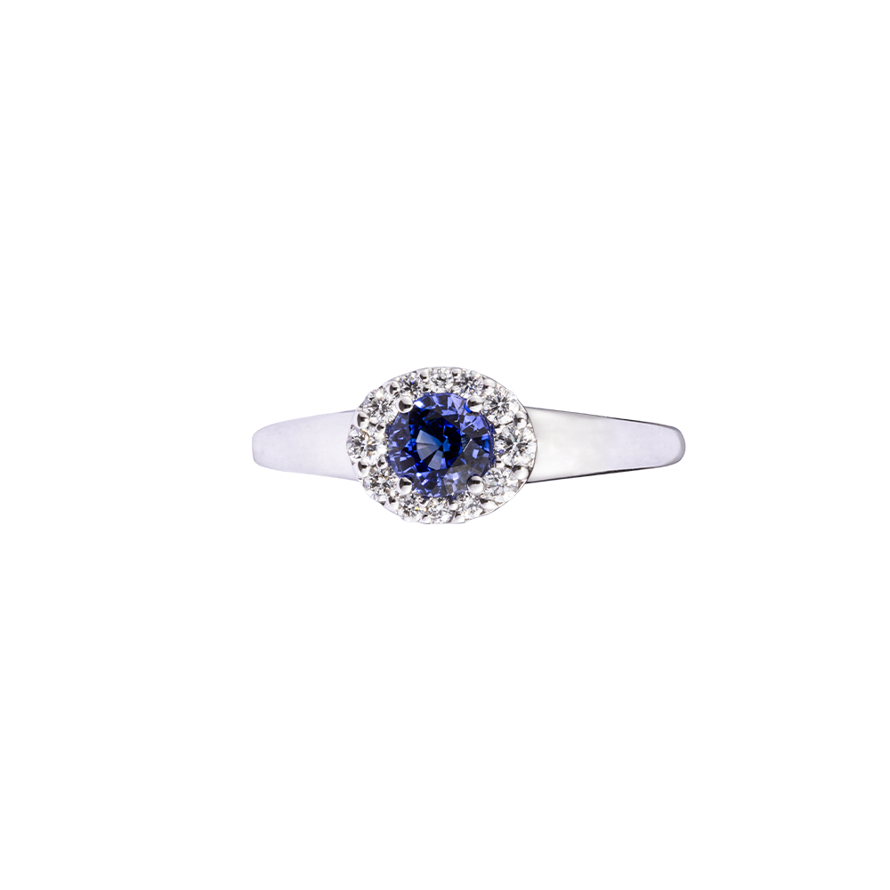 Anillo Oro Blanco con Diamantes y Zafiros