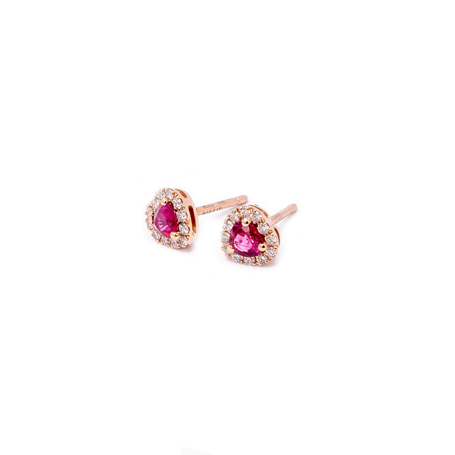 Aretes en Oro rosa con diamantes y rubís