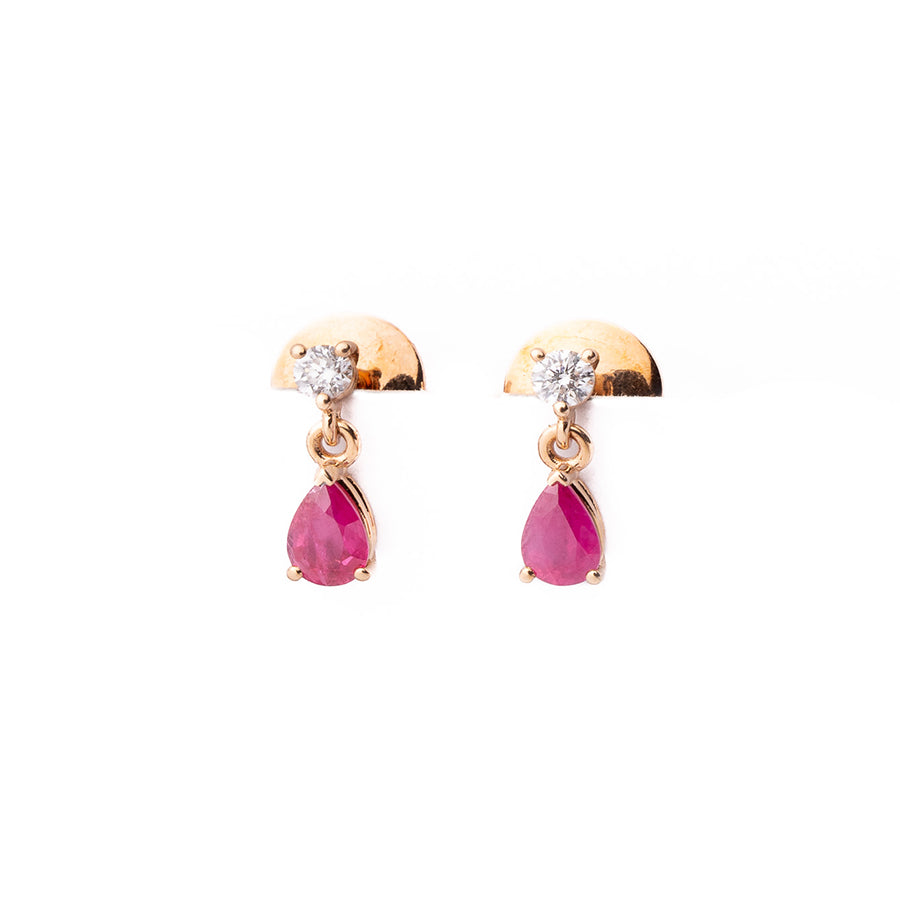 Aretes en Oro rosa con diamantes y rubís