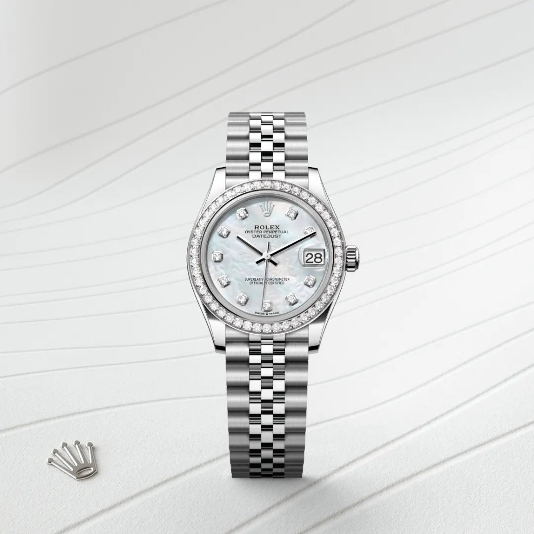 Oyster, 31 mm, acero Oystersteel, oro blanco y diamantes | M278384RBR-0008