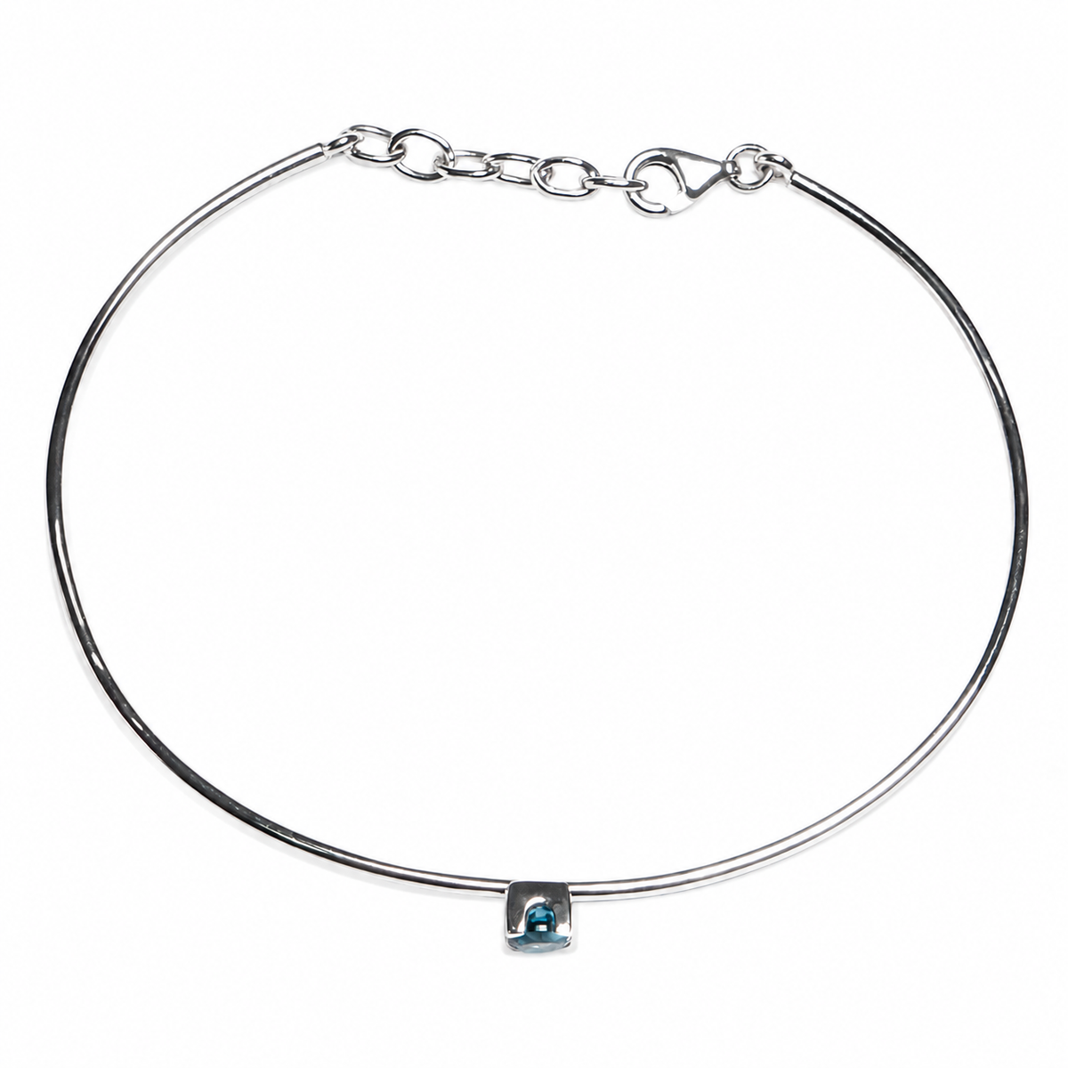 Pulsera Esclava de Topacio Azul en Oro Blanco de 14K
