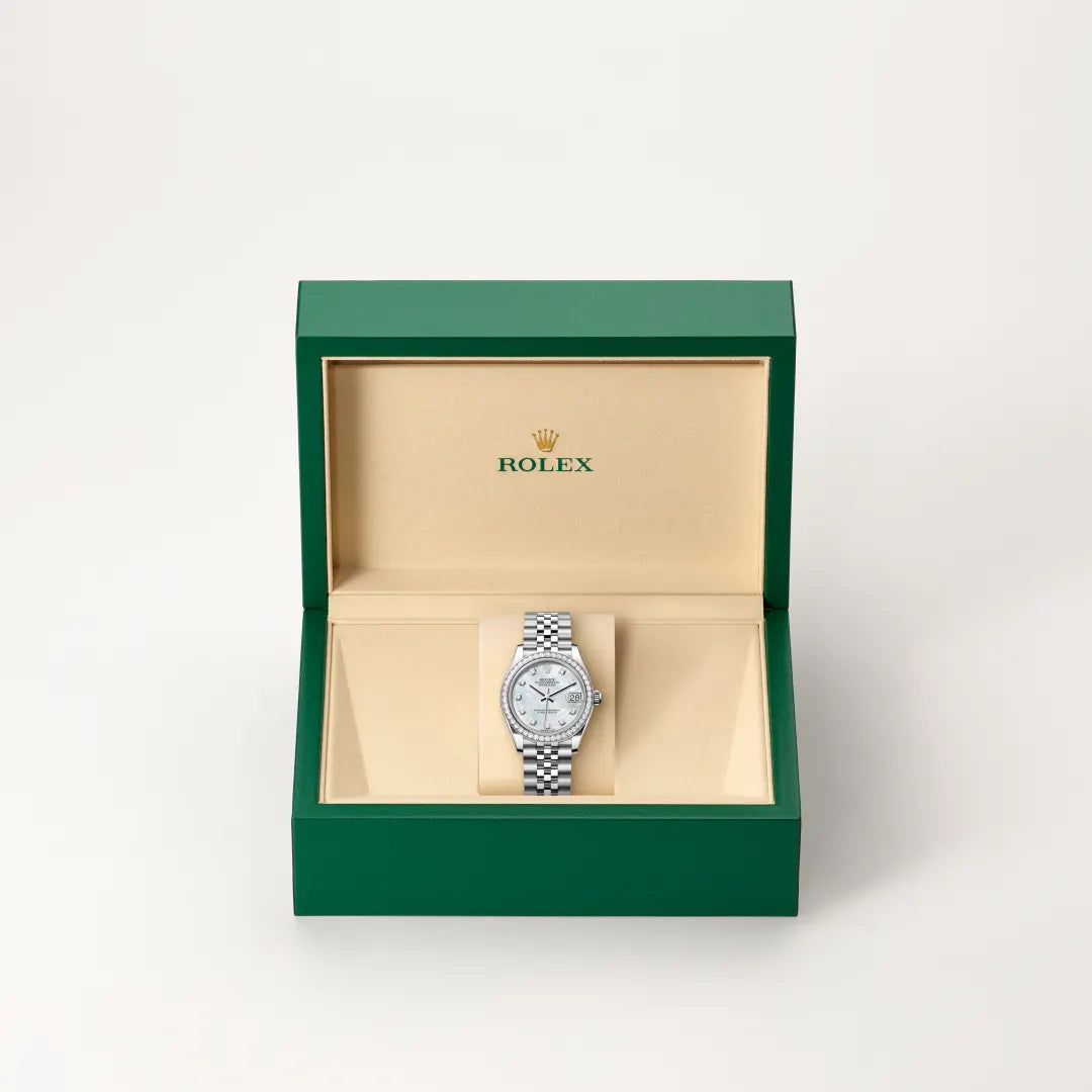 Oyster, 31 mm, acero Oystersteel, oro blanco y diamantes | M278384RBR-0008