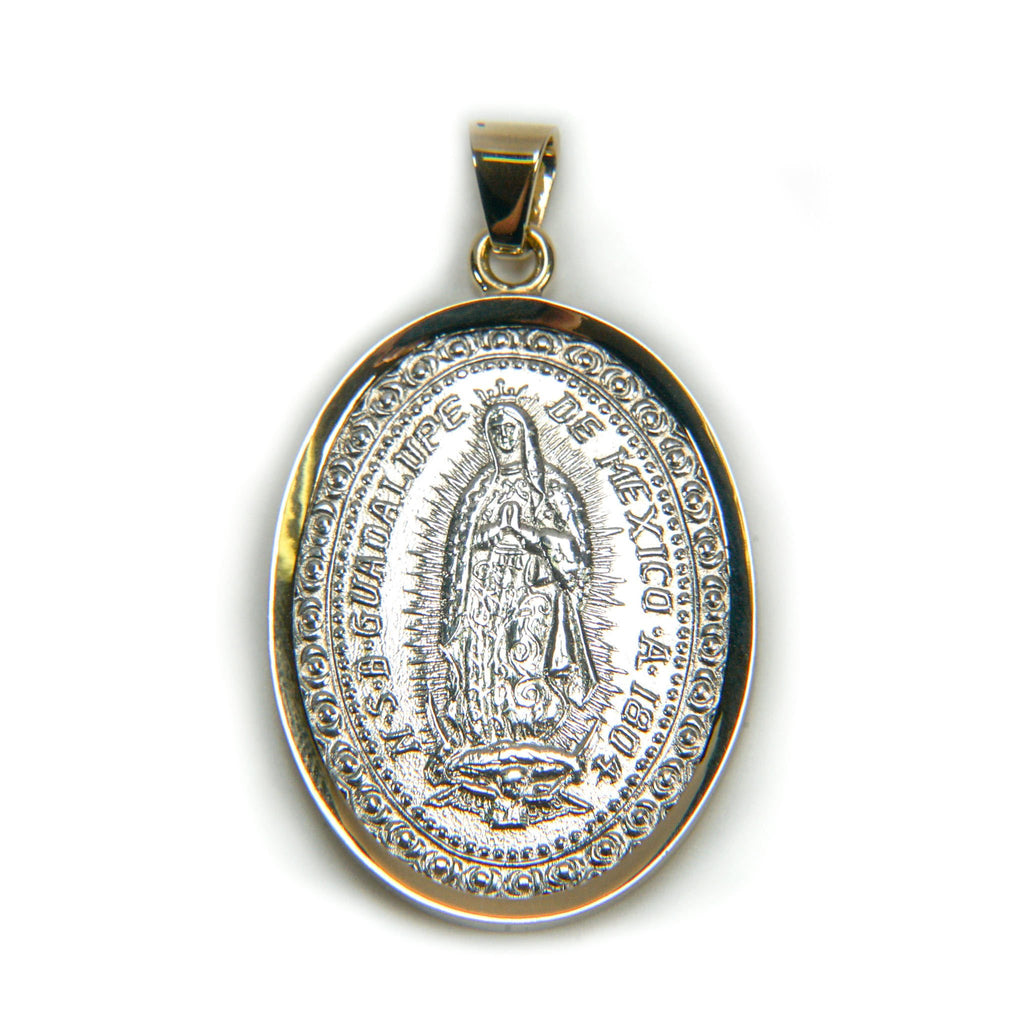 Tressor Medalla de Guadalupe en Plata con Bisel de Oro 14k